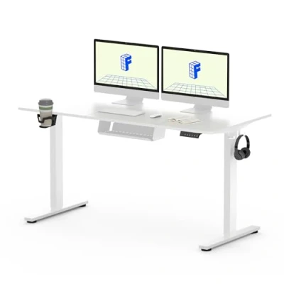 Image of FLEXISPOT 140 x 60 cm Electric Standing Desk, Sit Stand Table Height Adjustable Desk with Backpack Hook and Memory Smart Pannel, Home Office White