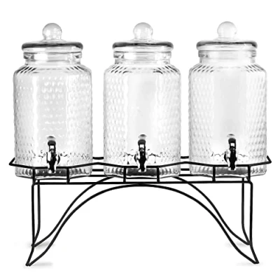 Image of Del Sol Triple Drinks Dispenser with Stand 12ltr bar@drinkstuff Beverage Dispenser, Juice Cocktail Lemonade