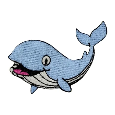 Image of Whale Patch, Cute Smiling Cartoon Kids Rhymes Patch Embroidered Iron on Sew Badge for Clothes etc. 7x6 cm