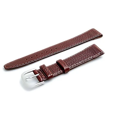 Image of Open Ended Watch Band Strap for Vintage Watches. Genuine Leather 16mm Brown with Chrome (Silver Colour) Buckle