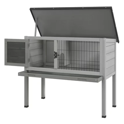 Image of PawHut Large Elevated Indoor Outdoor Wooden Rabbit Hutch with Asphalt Roof Tray D51 119V00GY