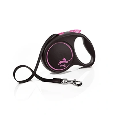 Image of Flexi Black Design Tape Pink Medium 5m Retractable Dog Leash/Lead for dogs up to 25kgs/55lbs