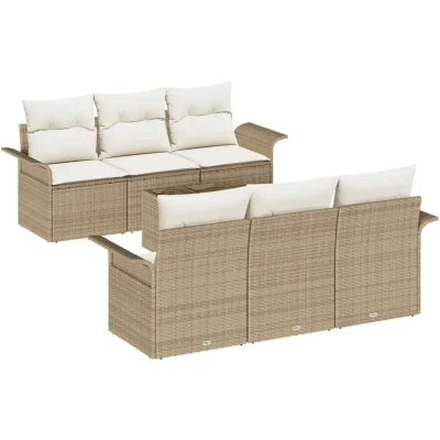 Image of Vidaxl 7 Piece Garden Sofa Set with Cushions Beige Poly Rattan