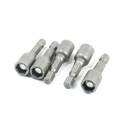 Image of Sourcingmap 8mm Magnetic Nut Driver Bit/Hex Socket, 42mm, Gray, 5 Piece