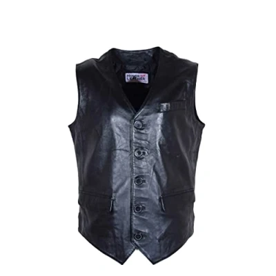 Image of Mens Real Leather Gilet Classic Vest Button Fastening Waistcoat SAM Black Sizes S M L XL XXL XXXL (as8, alpha, xx_l, regular, regular)