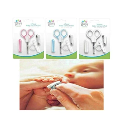 Image of 4x Pcs BABY MANICURE SET Nail Clippers Safety Scissors File Pedicure Cover 0+M Toddler UK FREE P&amp;P (WHITE)