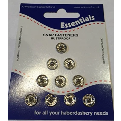 Image of Whitecroft Essentials Snap Fasteners Nickel/Silver Colour 8mm (10 Snaps)