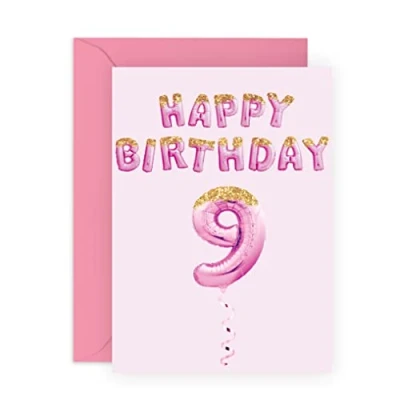 Image of Central 23 9th Birthday Card For Girl Girls Cards 9 Year Old Pink Party Balloons Ninth Daughter Granddaughter Niece Comes With Fun Stickers Made In The UK