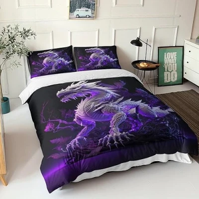 Image of GEEYOU Brave Dragon Duvet Cover Microfiber Bedding Set, 3D Print Cartoon Quilt Pillowcase, With Zipper Closure, Soft Comforter for Men Woman Kids 3 Piece Set Double（200x200cm）