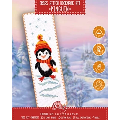 Image of Povitrulya Counted Cross Stitch Kit DIY Kits for Adults or Kids Funny Embroidery Bookmark Easy to Use Craft Collection Penguin