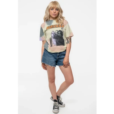 Image of Nirvana T Shirt Flipper Band Logo Official Dip Dye Unisex XL Beige