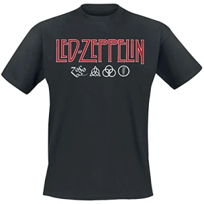 Image of Paradiso Clothing LED Zeppelin LOGO AND Symbols Print Tshirt, Women&#039;s, Size: Large, Black