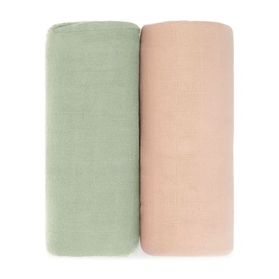 Image of Comfy Cubs 2 Pack Muslin Baby Blanket for Newborn, Swaddle Blanket, Neutral Receiving Boys and Girls (Sage &amp; Blush)