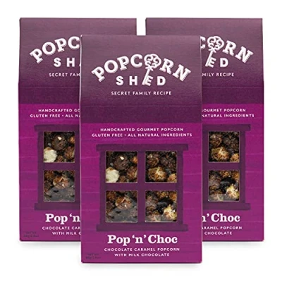 Image of Popcorn Shed 3 x Pop N Choc Gourmet Chocolate Caramel Gift, 240 g, (Pack of 3)