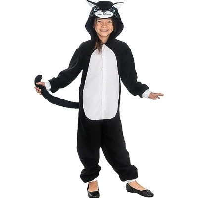 Image of Funidelia Cat Onesie Costume for boys and girls Animals, Kitten kids accessory fancy dress &amp; props Halloween, carnival parties Size 10 12 years Black