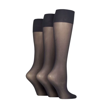 Image of Women&#039;s 3 Pair Charnos 15 Denier Sheer Knee Highs Navy One Size