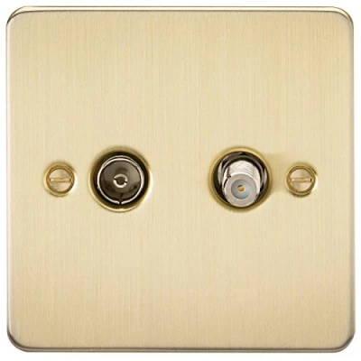 Image of KnightsBridge Flat Plate TV and SAT Outlet (isolated) Brushed Brass