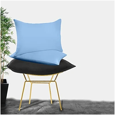Image of Percale Housewife Pillow Case Set Luxury Plain Dyed Polycotton Cover Standard 50 x 75 Envelope Closure Cases Blue
