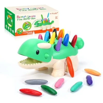 Image of YPLUS Dinosaur Toys with Peanut Crayons, Montessori Sensory Fine Motor Learning 24 Colors Toddler Crayons Box Activity Set for Kids 1, 2, 3, 3 5, 2 4