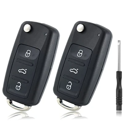 Image of Betterher 2pcs Replacement folding car 3 Button key housing shell with blade compatible for VW Volkswagen Golf Mk6 T1iguan Skoda Octavia Polo Passat CC SEAT