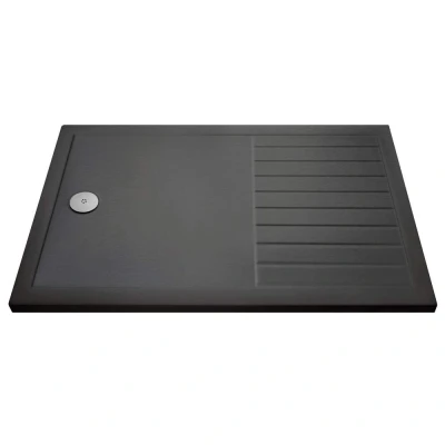 Image of Pearlstone Grey Slate Effect Rectangular Walk In Shower Tray 1700mm x 800mm Nuie
