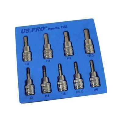 Image of US PRO Tools 9PC 3/8&quot; DR Hex Allen Bit Sockets 48mm Long 3 10mm 2152