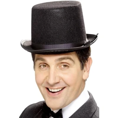 Image of Smiffys Topper Hat, Black Felt with Band, Historical Fancy Dress, Adult Dress Up Hats