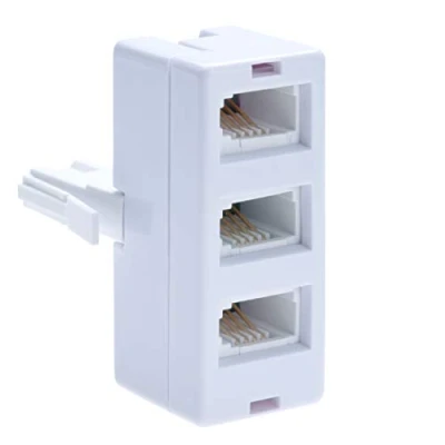 Image of BT Telephone Socket Line 3 Way Splitter Female Jacks to BS6312 431A Male Plug Cable UK Adapter Landline Port Converter Extender FAX Modem Corded Cordless Phone SKY 4 Wire White