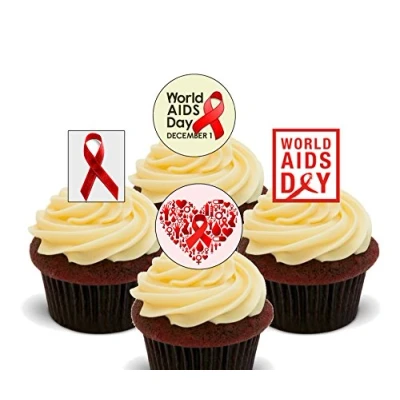 Image of World Aids Day Edible Cupcake Toppers Pre cut Wafer Cake Decorations (Pack of 24)