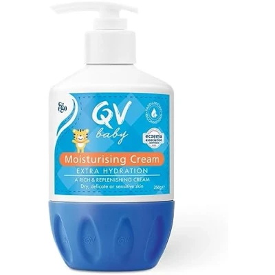 Image of QV Baby Moisturising Cream, 250g Rich Cream with Glycerin and Vitamin B3 For Babies Newborn, Non Greasy Sensitive Skin, 24 Hour Protection, Moisturiser, pH balanced