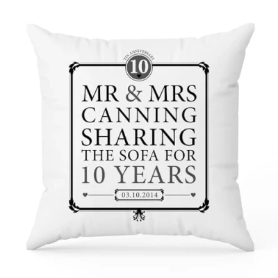 Image of The Gift Experience Personalised 10th Anniversary Sharing Sofa Pillow Cushion With Insert, Home Decor, Gifts, Tin