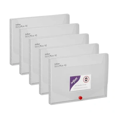 Image of Snopake A5 20 mm BoxOffice Clear [Pack of 5] Polypropylene Storage Box with Business Card Holder [13732]