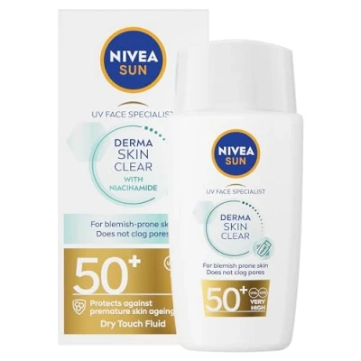 Image of NIVEA SUN Derma Skin Clear SPF50+ (40ml), Face Sunscreen with Anti Blemish Complex and Niacinamide, Protects Against UVA/UVB Rays Premature Ageing
