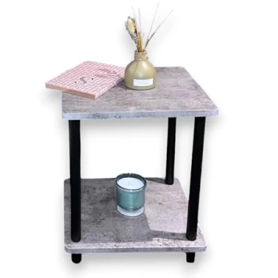 Image of HOMELOX 2 Tier Concrete Effect Table Unit With Black Stainless Steel Legs Coffee Side Top Grey