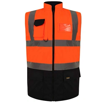 Image of Mega_JumbleSale® Hi Vis Safety Security Warm Jacket Men High Visibility Reflective Tape Two Tone Waterproof Builder Workwear Top (2XL, Viz Gilet Orange/Navy)
