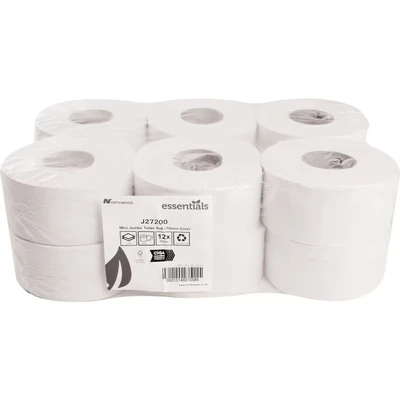 Image of Solent Cleaning Mini Jumbo Toilet Rolls 90mm x 200m, Pack of 12