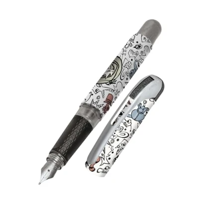 Image of Online fountain pen College Angry Animals, ink for right handers, ergonomic grip, high qual. iridium nib medium, standard cartridges, incl. combi cartridge blue, allergy sufferers