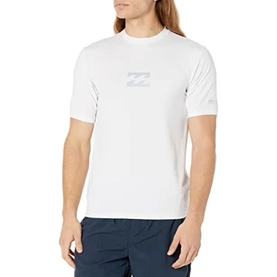 Image of Billabong Men&#039;s Classic Short Sleeve Loose Fit Rashguard Rash Guard Shirt, White Wave, Large