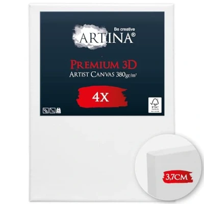 Image of Artina 4pcs Painting Canvas Set 50x70 cm 3D Premium FSC® Blank for Pre Stretched &amp; Triple Primed 100% Cotton 380 g/m² White Art Canvases