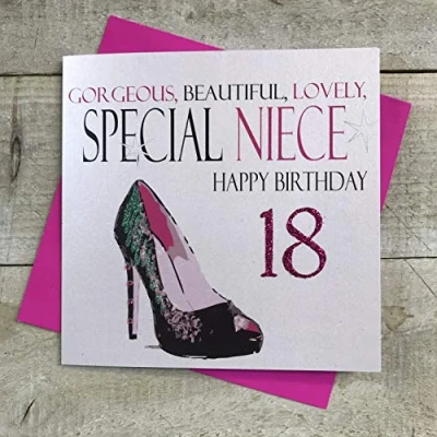 Image of WHITE COTTON CARDS Handmade Gorgeous, Beautiful, Lovely, Special Niece Happy 18&quot; Neon Range Code 18th Birthday Card, White, N304 18