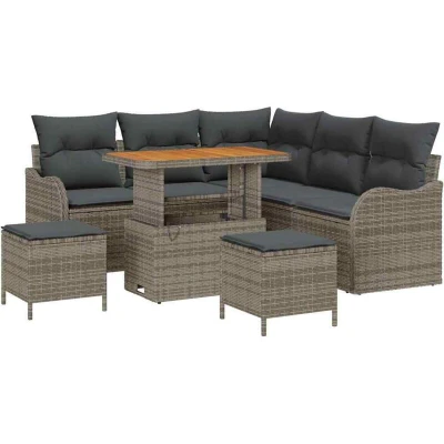 Image of vidaXL 8 Piece Garden Sofa Set with Cushions Grey Poly Rattan Acacia