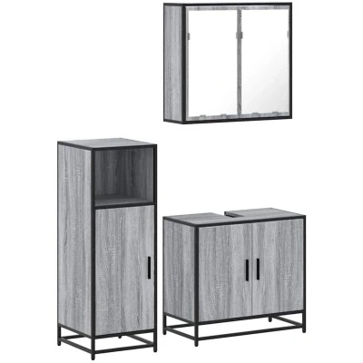 Image of vidaXL 3 Piece Bathroom Furniture Set Grey Sonoma Engineered Wood