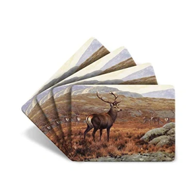 Image of Julian Friers Stag Highlands Large Table Mats by Wildlife Artist Set of 4 Non slip Cork backed Placemat