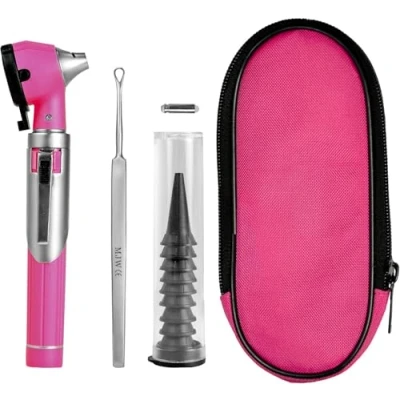 Image of Fiber Optic Pink Mini Otoscope Ear Healthy Tool for Home use with Extra Replaceable LED Light