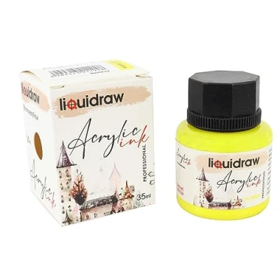 Image of Liquidraw Acrylic Inks for Artists 20 Colours Black White Available Waterproof Ink 35ml Professional Painting, Drawing, Paints, Art, Brushes, Paper, Board, Canvas, Fabric &amp; Wood (Lemon Yellow)