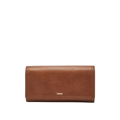 Image of Fossil Women&#039;s Logan Flap Clutch Wallet, Brown, One Size