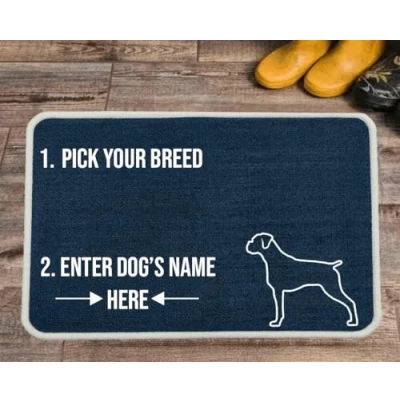 Image of Pet REBELLION Extra Large Personalised Absorbent Machine Washable Food Mat For Dogs Feeding Bowls Non Slip Reduces Movement Rounded Corners to Stay Flat (Boxer Blue)