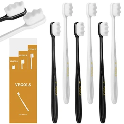Image of VEGOLS Adult Extra Soft Toothbrush with 20000 Bristles, (Pack of 6) Micro Nano Manual Toothbrushes for Protect Sensitive Gums, Black/White
