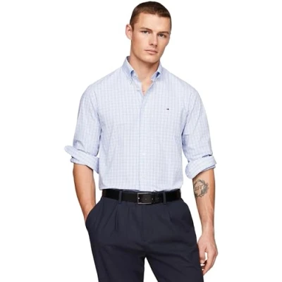 Image of Tommy Hilfiger Men Shirt Business Check Regular Fit, Multicolor (Optic White/Ultra Blue/Multi), 38