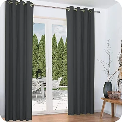 Image of Beautissu Thermal Curtain Set 140x245cm Amelie 2 Panels Bedroom Insulating Window Drapes Long for Windows of Opaque Curtains in Anthracite